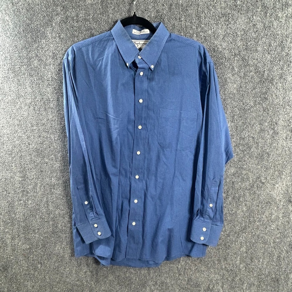 Burberrys of London Mens Blue Check Long Sleeve Dress Shirt 18 33 USA Made